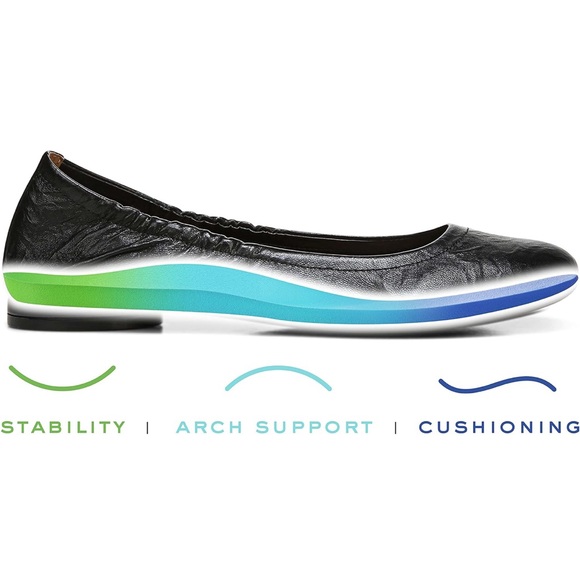 Vionic Alexa Black Leather Slip On Elastic Topline Ballet Flats - Picture 2 of 12